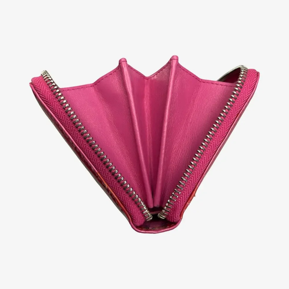 Christian Dior Pink Patent Leather Cannage Logo Zip Around Wallet Italy